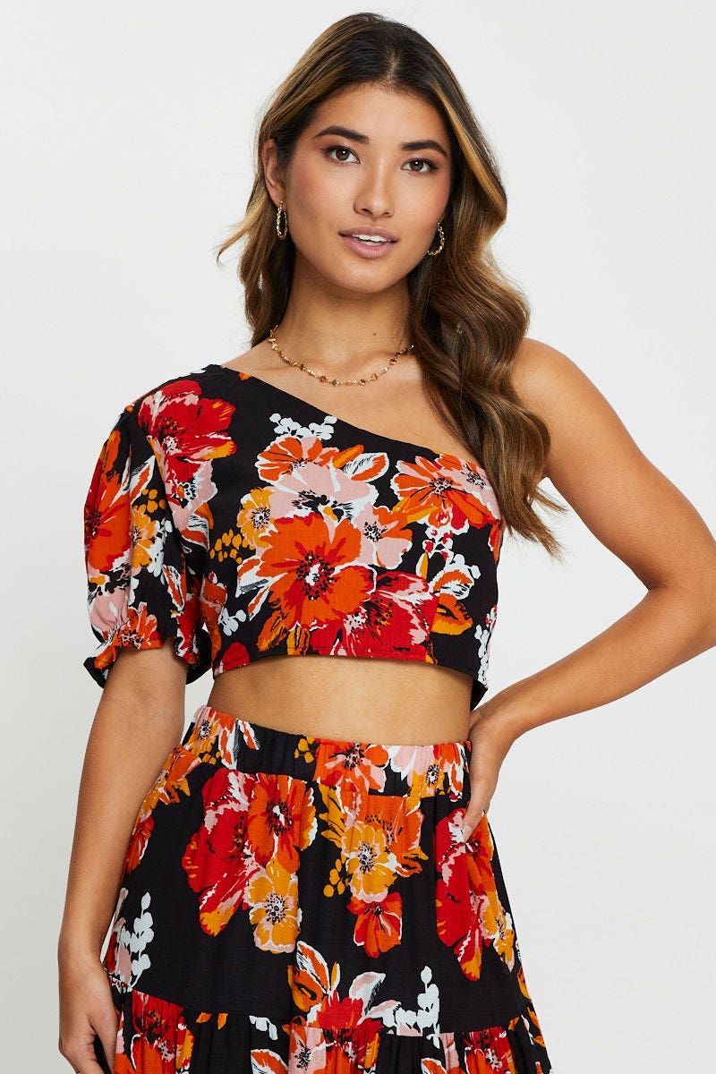 Print One Shoulder Top sold by Ally Fashion