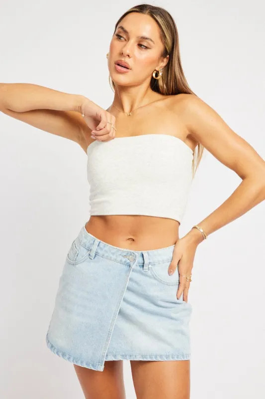 Grey Bandeau Top Cotton Rib sold by Ally Fashion