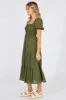 Green Midi Dress Short Sleeve Shirred sold by Ally Fashion