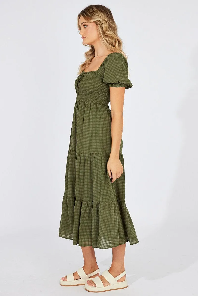 Green Midi Dress Short Sleeve Shirred sold by Ally Fashion product image thumbnail 4