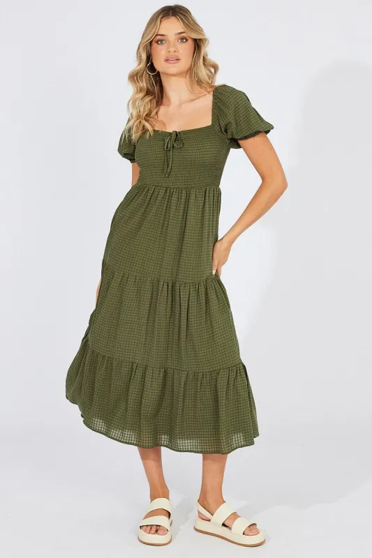 Green Midi Dress Short Sleeve Shirred sold by Ally Fashion