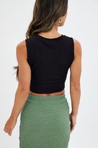 Black Crop Top Sleeveless Round Neck Cut Out Rib Jersey sold by Ally Fashion