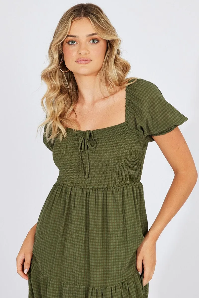 Green Midi Dress Short Sleeve Shirred sold by Ally Fashion product image thumbnail 2