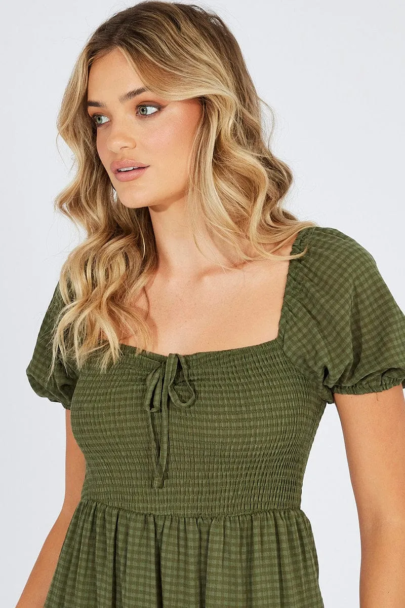 Green Midi Dress Short Sleeve Shirred sold by Ally Fashion product image thumbnail 3