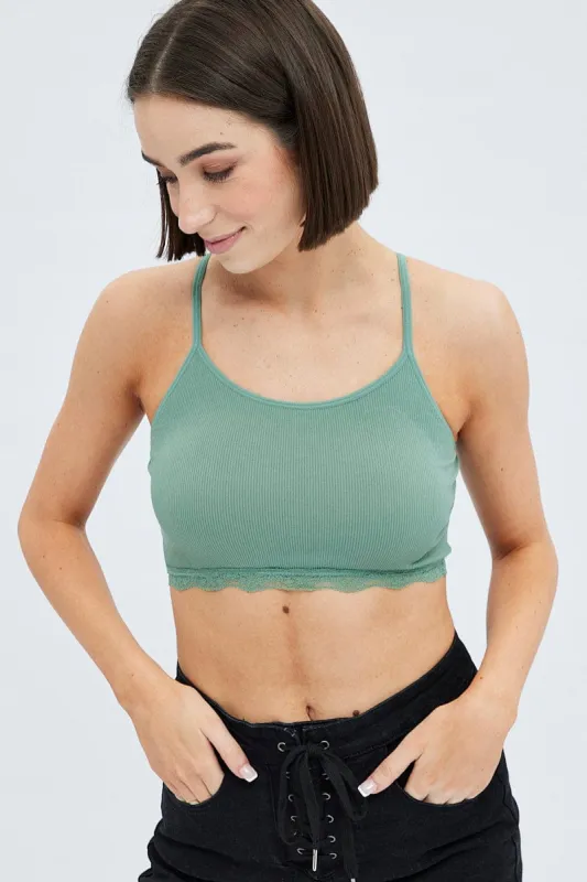 Green Bralette Lace Trim Seamless sold by Ally Fashion