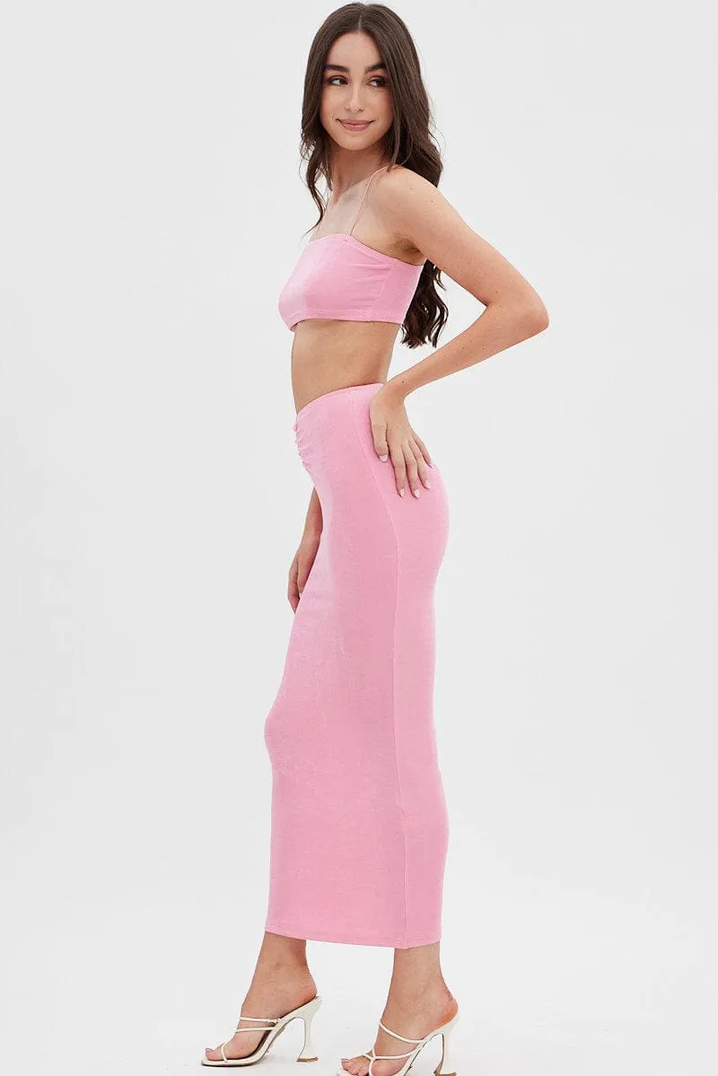 Pink Ruched Midi Skirt sold by Ally Fashion product image thumbnail 4
