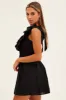 BLACK Fit And Flare Dress Sleeveless Deep V Frill Mini sold by Ally Fashion
