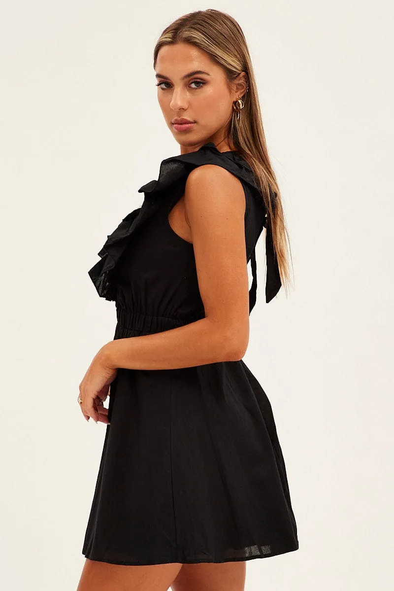 BLACK Fit And Flare Dress Sleeveless Deep V Frill Mini sold by Ally Fashion product image thumbnail 4