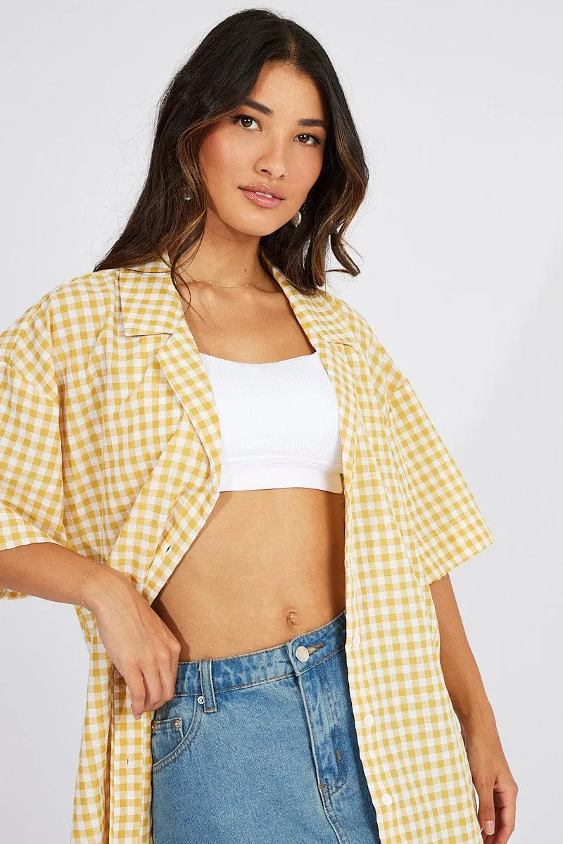 Yellow Check Shirt Short Sleeve sold by Ally Fashion product image thumbnail 3