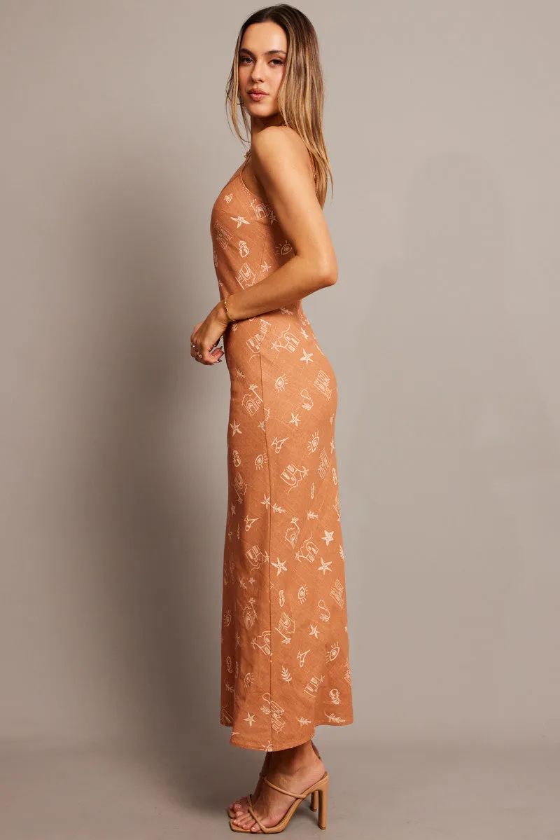Brown Abstract Maxi Dress Bias Cut sold by Ally Fashion product image thumbnail 4