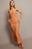 Brown Abstract Maxi Dress Bias Cut sold by Ally Fashion