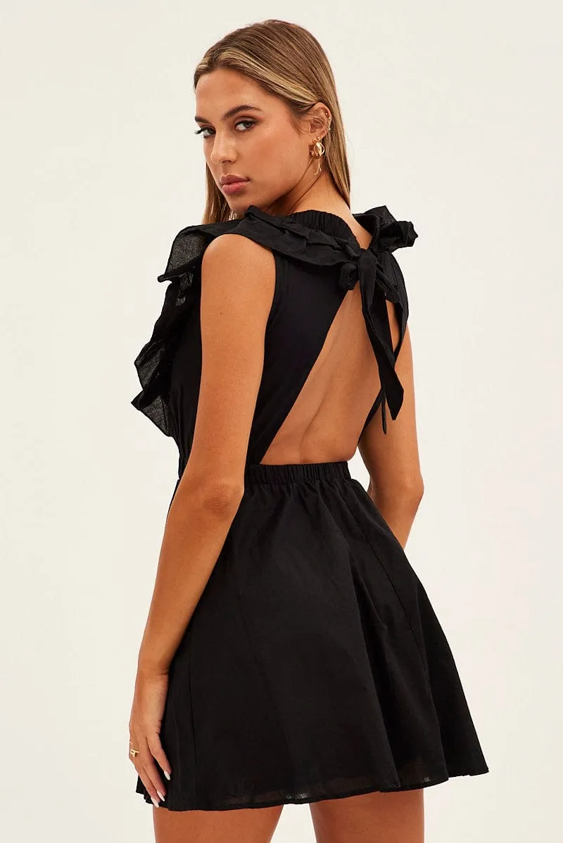 BLACK Fit And Flare Dress Sleeveless Deep V Frill Mini sold by Ally Fashion product image thumbnail 5