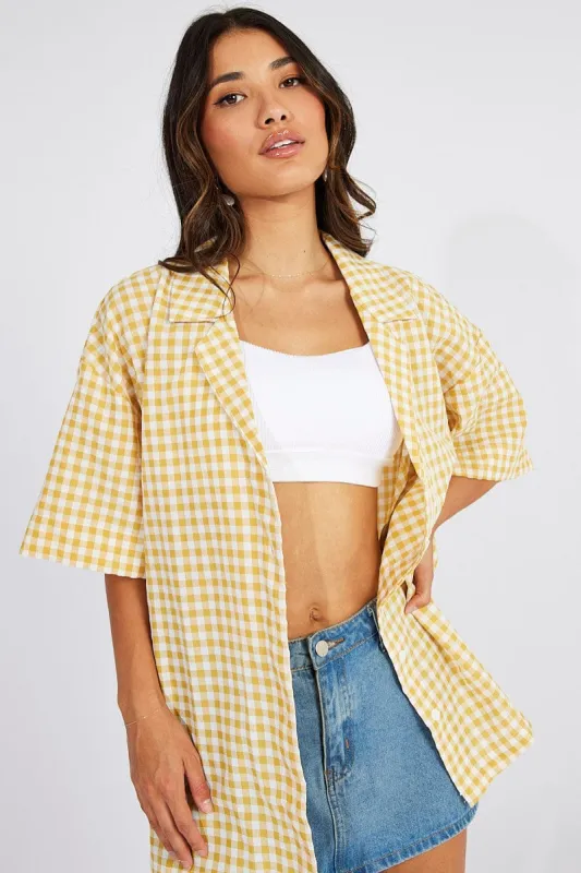 Yellow Check Shirt Short Sleeve sold by Ally Fashion