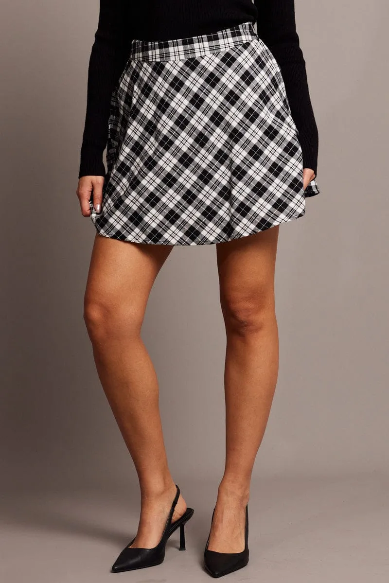 Black Check Skater Skirt Mini sold by Ally Fashion