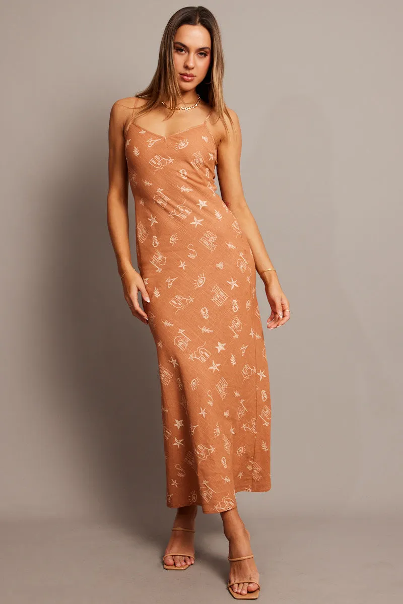 Brown Abstract Maxi Dress Bias Cut sold by Ally Fashion product image thumbnail 2