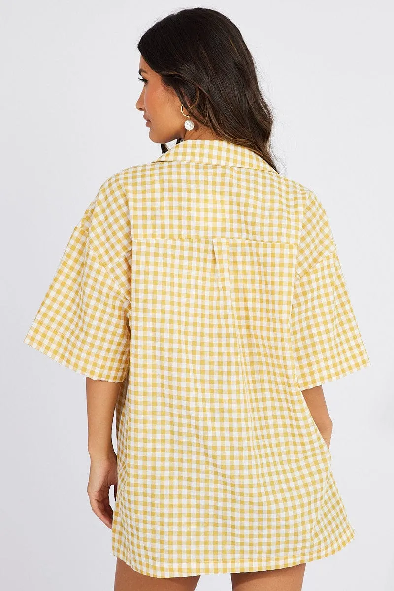 Yellow Check Shirt Short Sleeve sold by Ally Fashion product image thumbnail 5