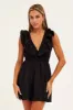 BLACK Fit And Flare Dress Sleeveless Deep V Frill Mini sold by Ally Fashion