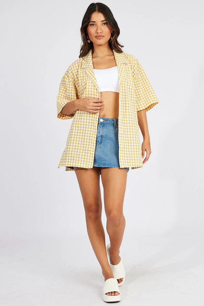 Yellow Check Shirt Short Sleeve sold by Ally Fashion product image thumbnail 2