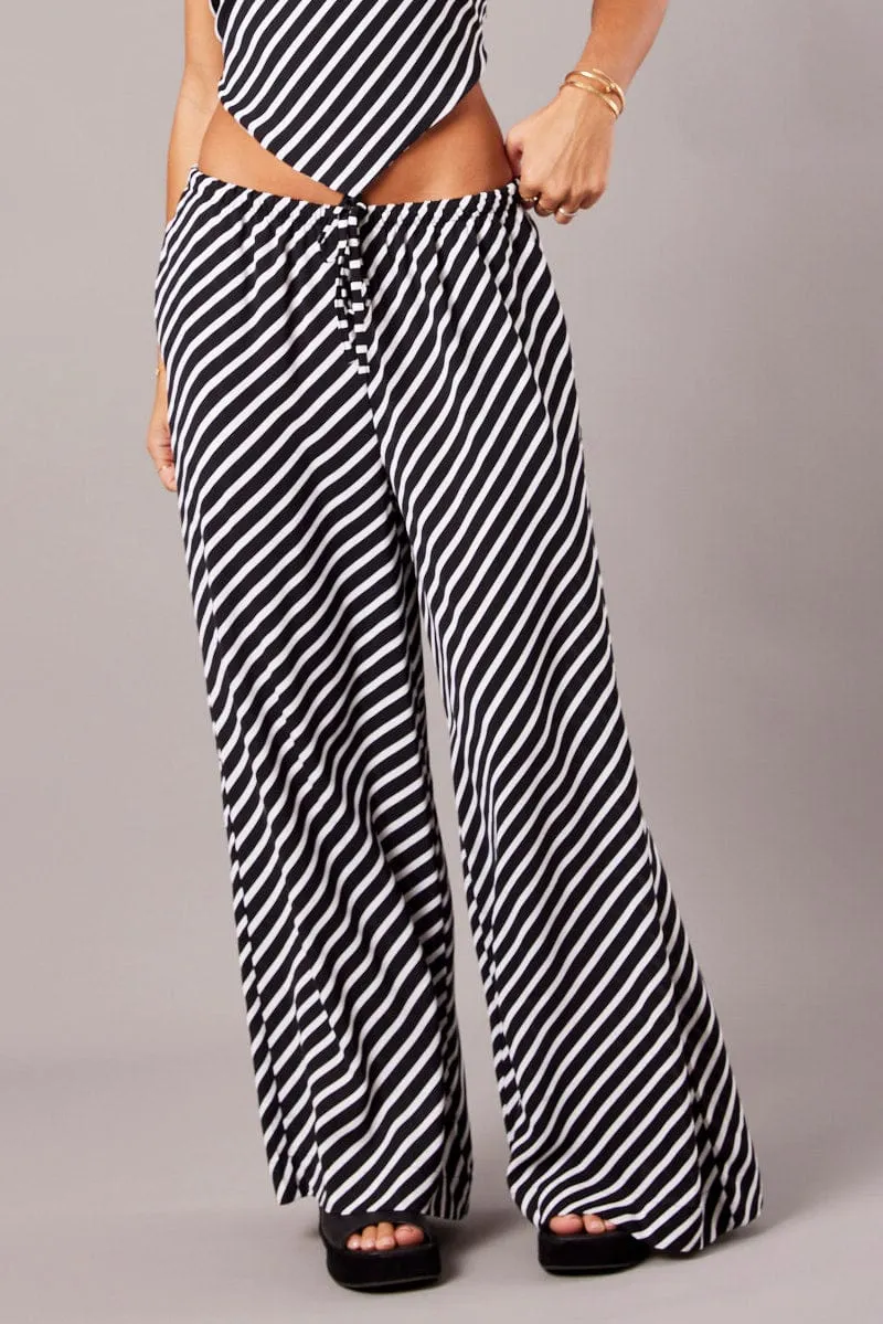 Black Stripe Wide Leg Pants High Rise sold by Ally Fashion product image thumbnail 2