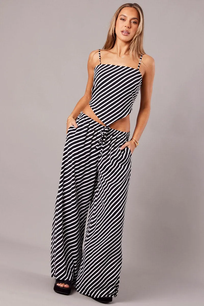 Black Stripe Wide Leg Pants High Rise sold by Ally Fashion