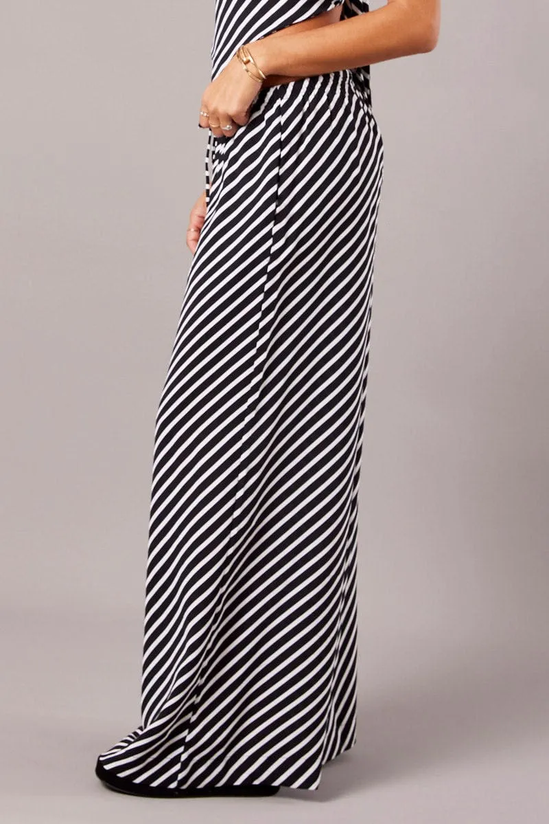 Black Stripe Wide Leg Pants High Rise sold by Ally Fashion product image thumbnail 4
