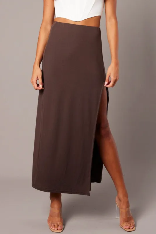 Brown Supersoft Skirt Front Split Double Layer sold by Ally Fashion