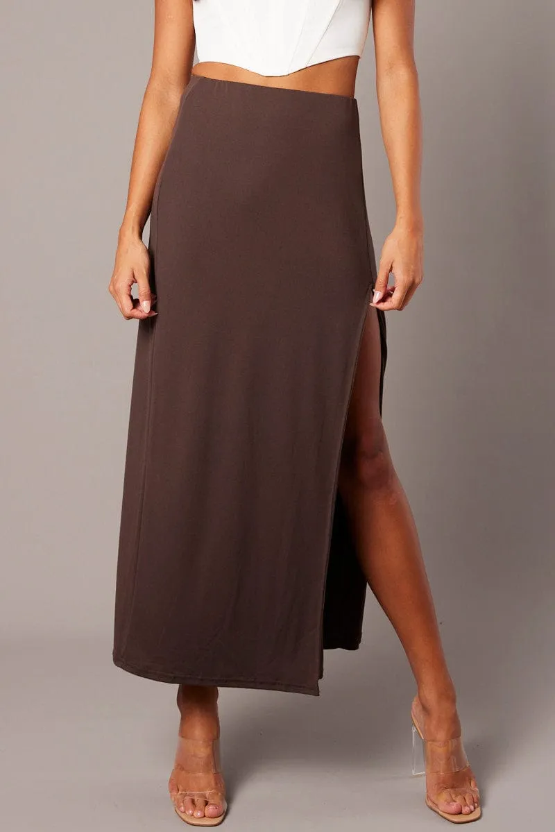 Brown Supersoft Skirt Front Split Double Layer sold by Ally Fashion