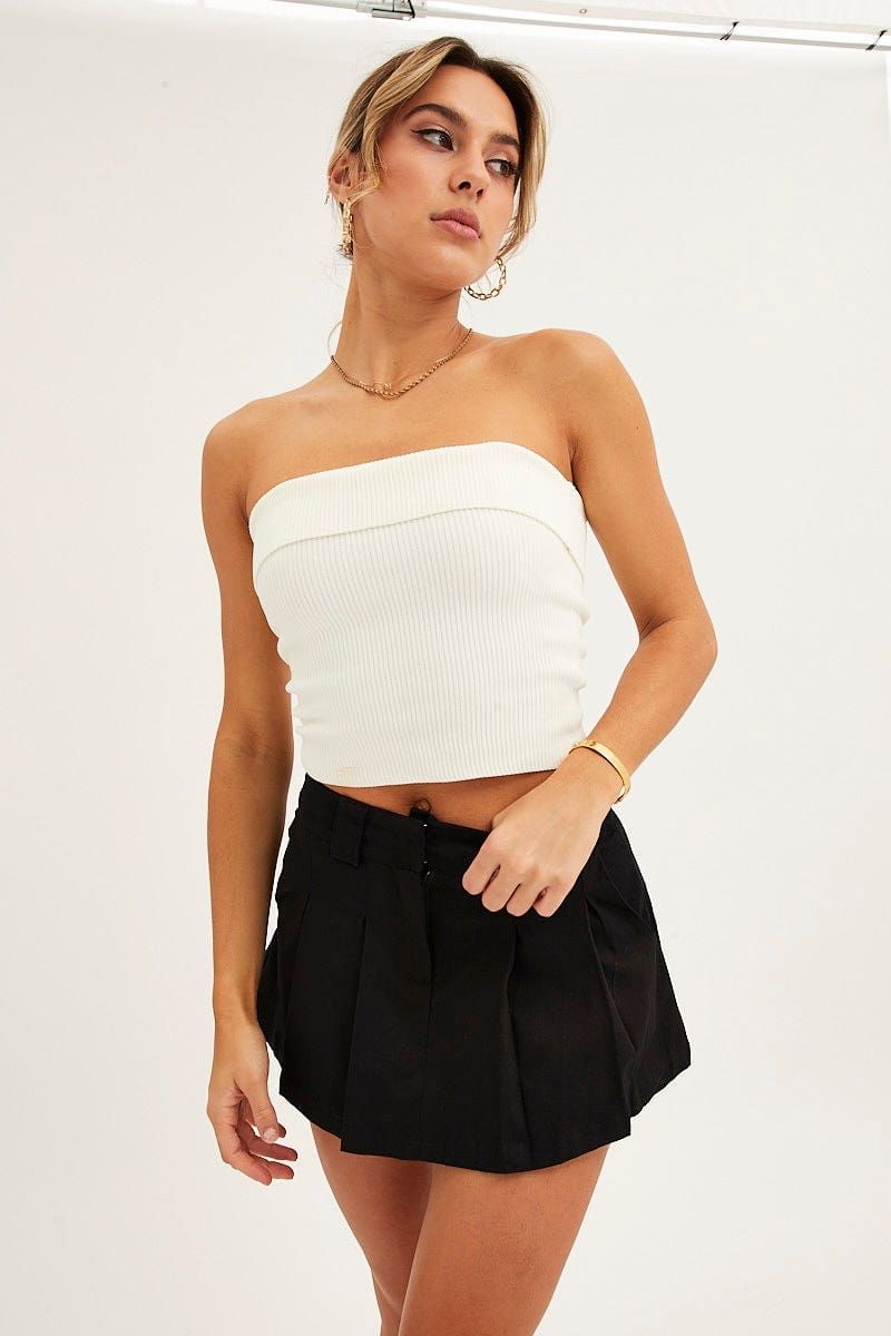 White Knit Rib Bandeau Strapless sold by Ally Fashion