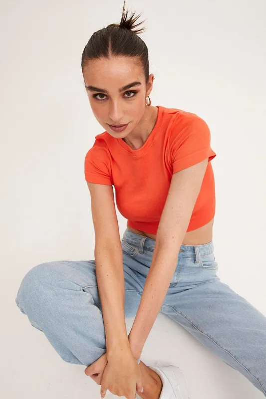 Orange T-Shirt Short Sleeve Crew Neck Seamless sold by Ally Fashion