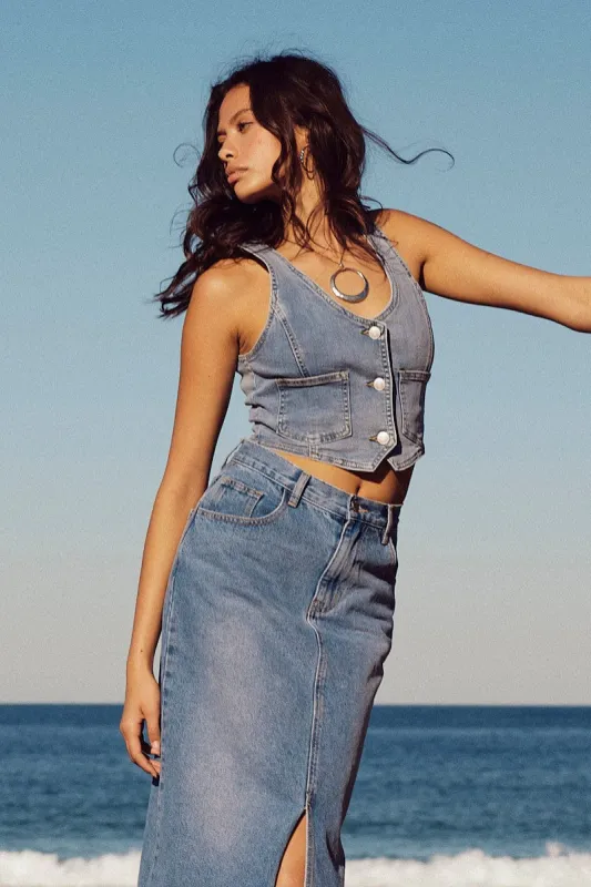 Blue Denim Top Vest Sleeveless sold by Ally Fashion