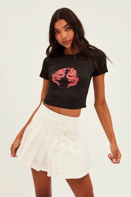 White Tie Front Tennis Mini Skirt sold by Ally Fashion