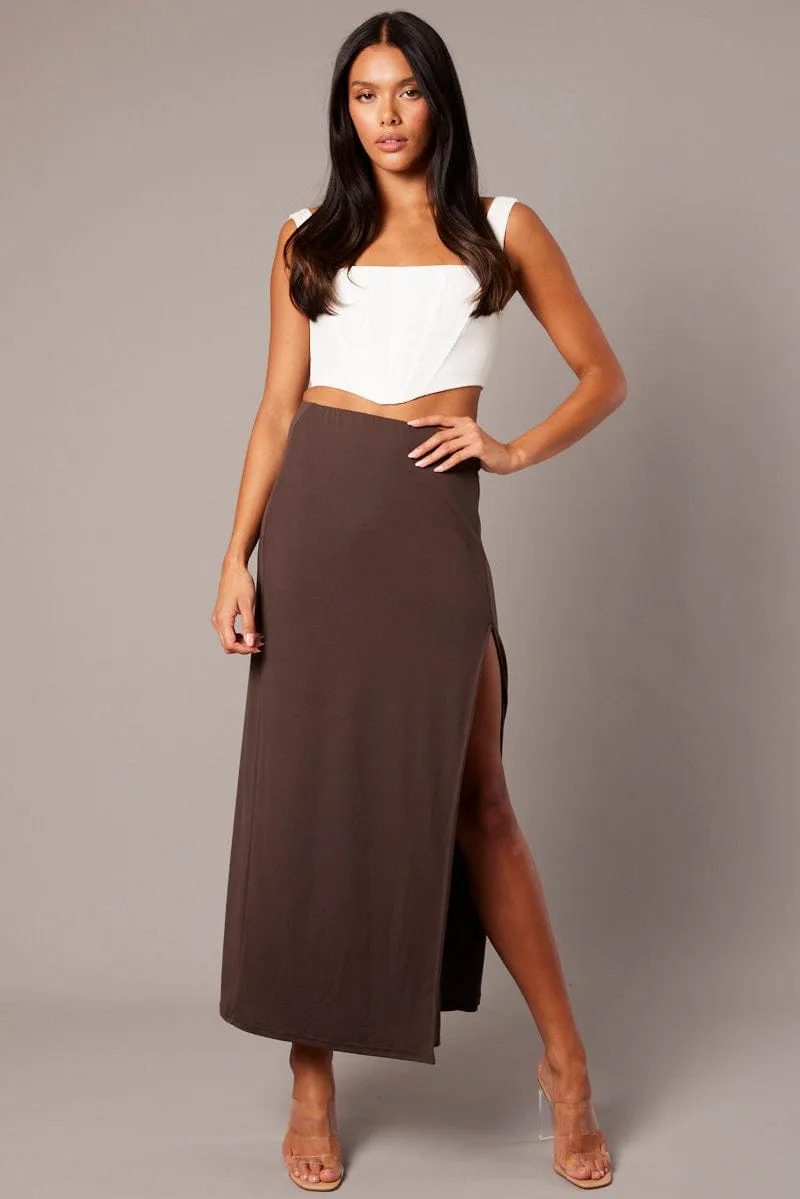 Brown Supersoft Skirt Front Split Double Layer sold by Ally Fashion product image thumbnail 2