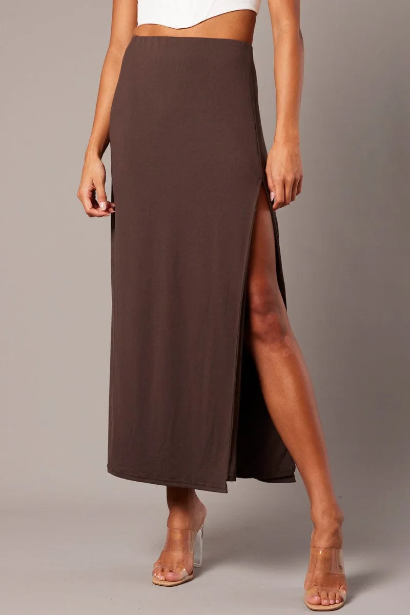 Brown Supersoft Skirt Front Split Double Layer sold by Ally Fashion product image thumbnail 3