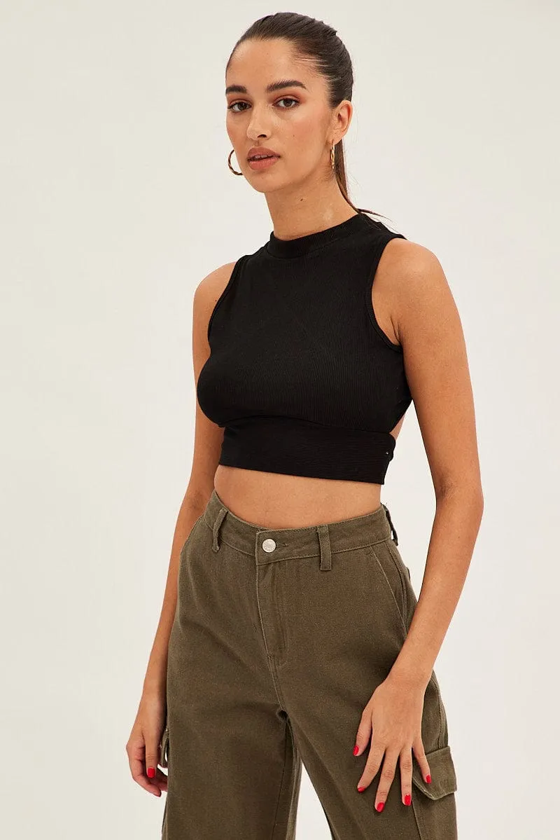 Black Rib Jersey Cropped Top sold by Ally Fashion