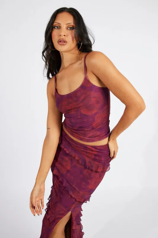 Red Floral Cami Top Sleeveless Mesh sold by Ally Fashion