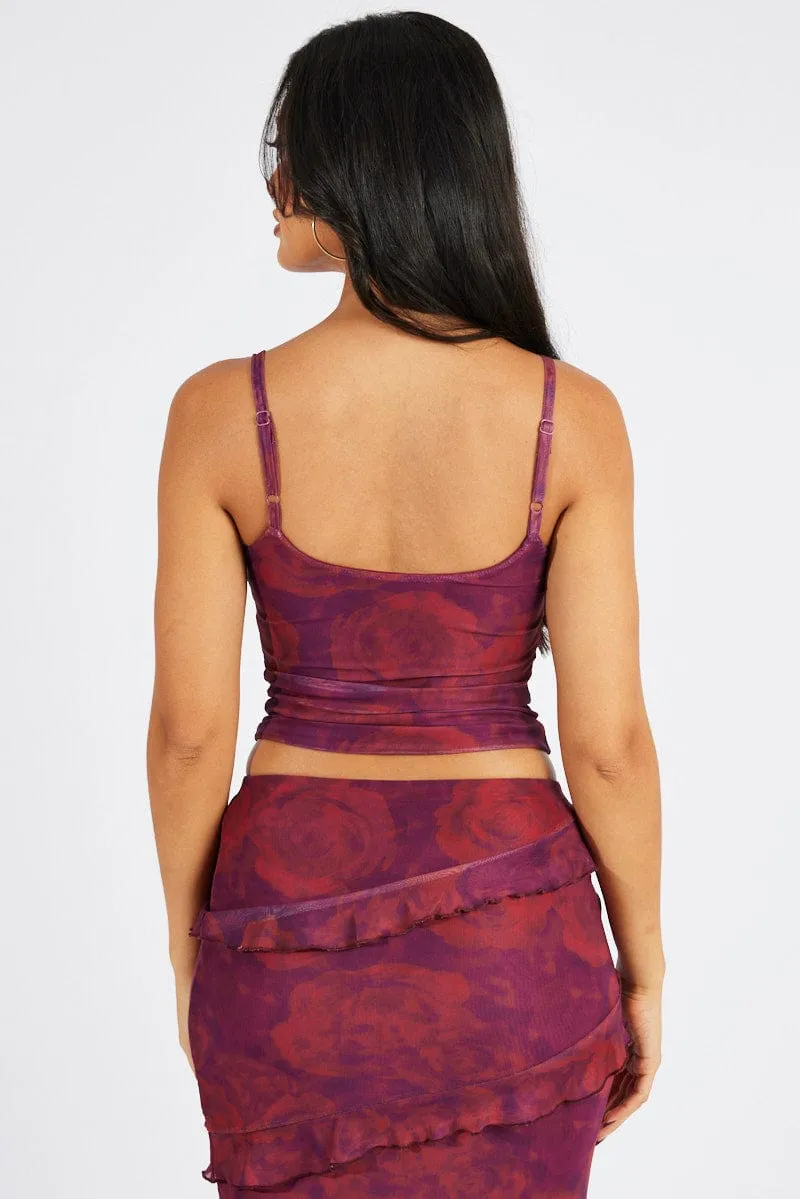 Red Floral Cami Top Sleeveless Mesh sold by Ally Fashion product image thumbnail 5