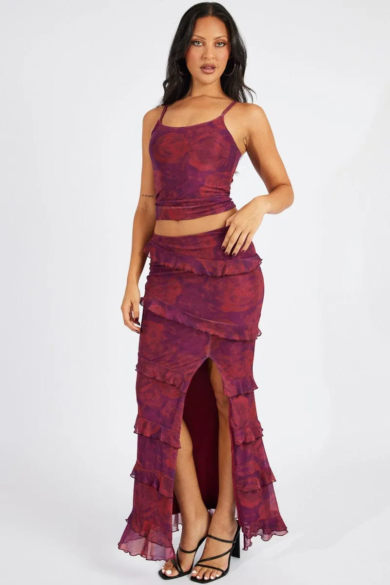 Red Floral Cami Top Sleeveless Mesh sold by Ally Fashion product image thumbnail 2