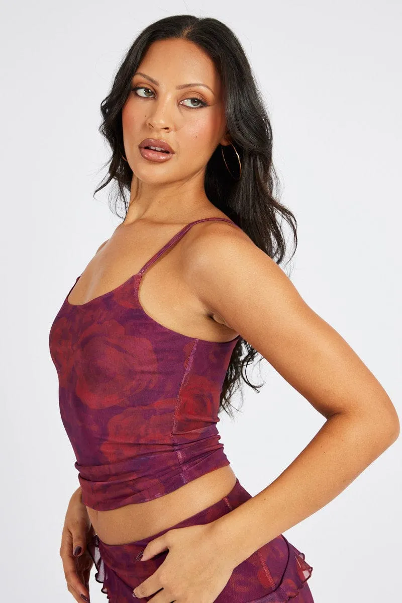 Red Floral Cami Top Sleeveless Mesh sold by Ally Fashion product image thumbnail 3