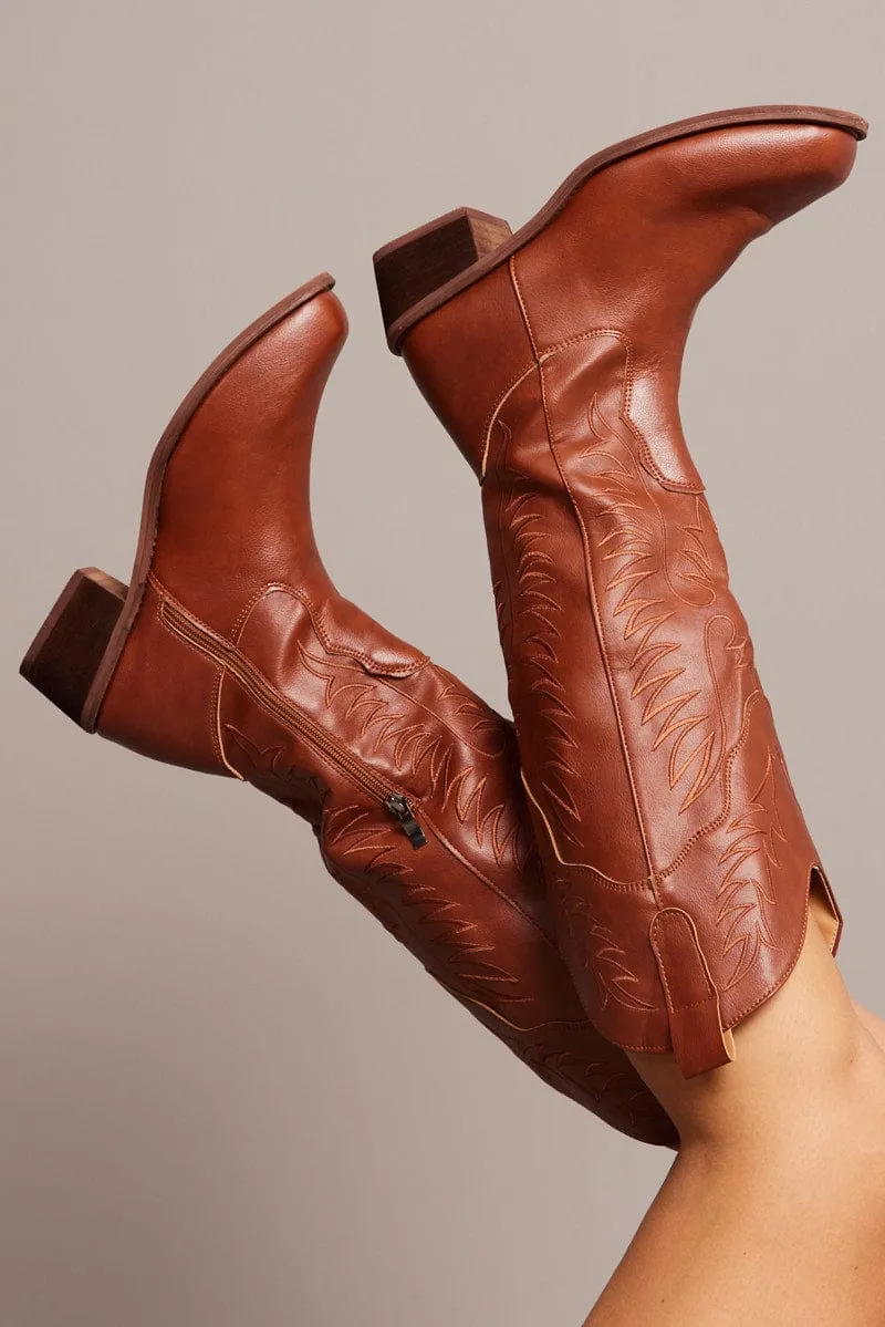 Brown Embroidered Cowboy Boots sold by Ally Fashion