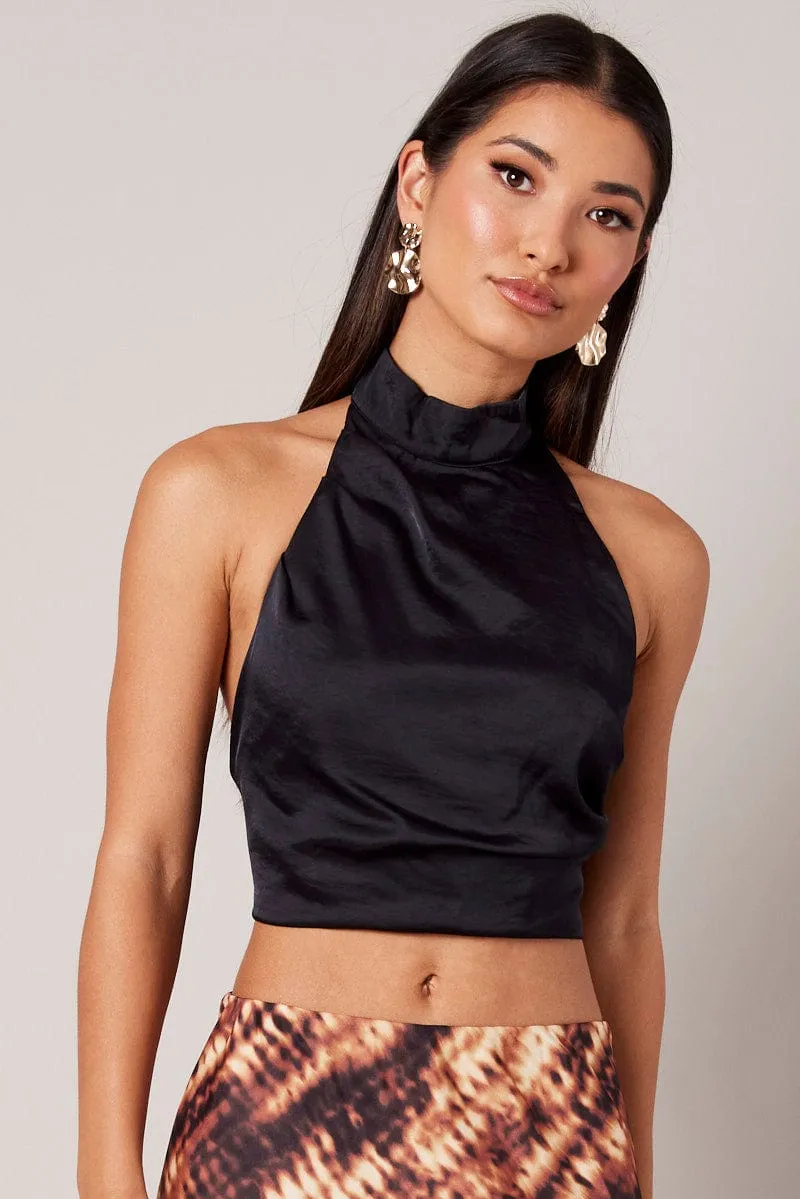 Black High Neck Top Sleeveless Tie Back Satin sold by Ally Fashion product image thumbnail 3