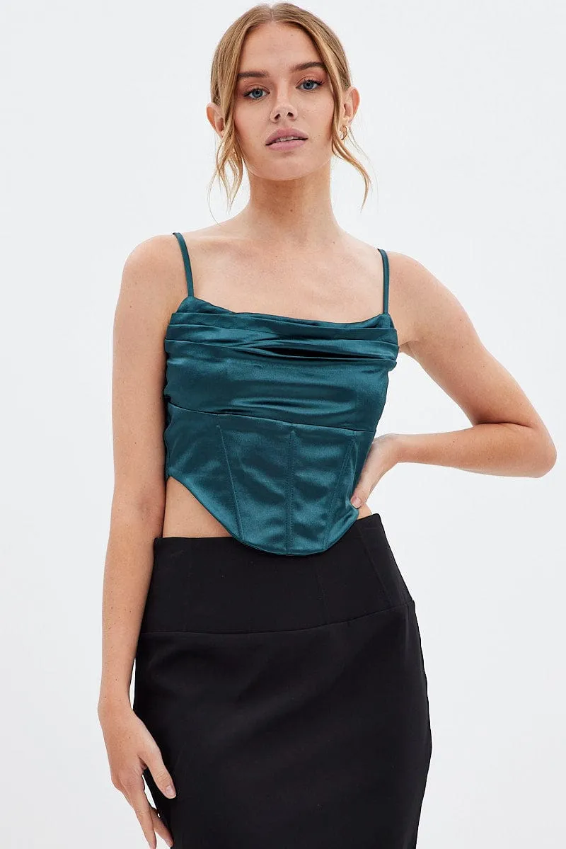 Green Corset Top Sleeveless Cowl Neck sold by Ally Fashion product image thumbnail 3