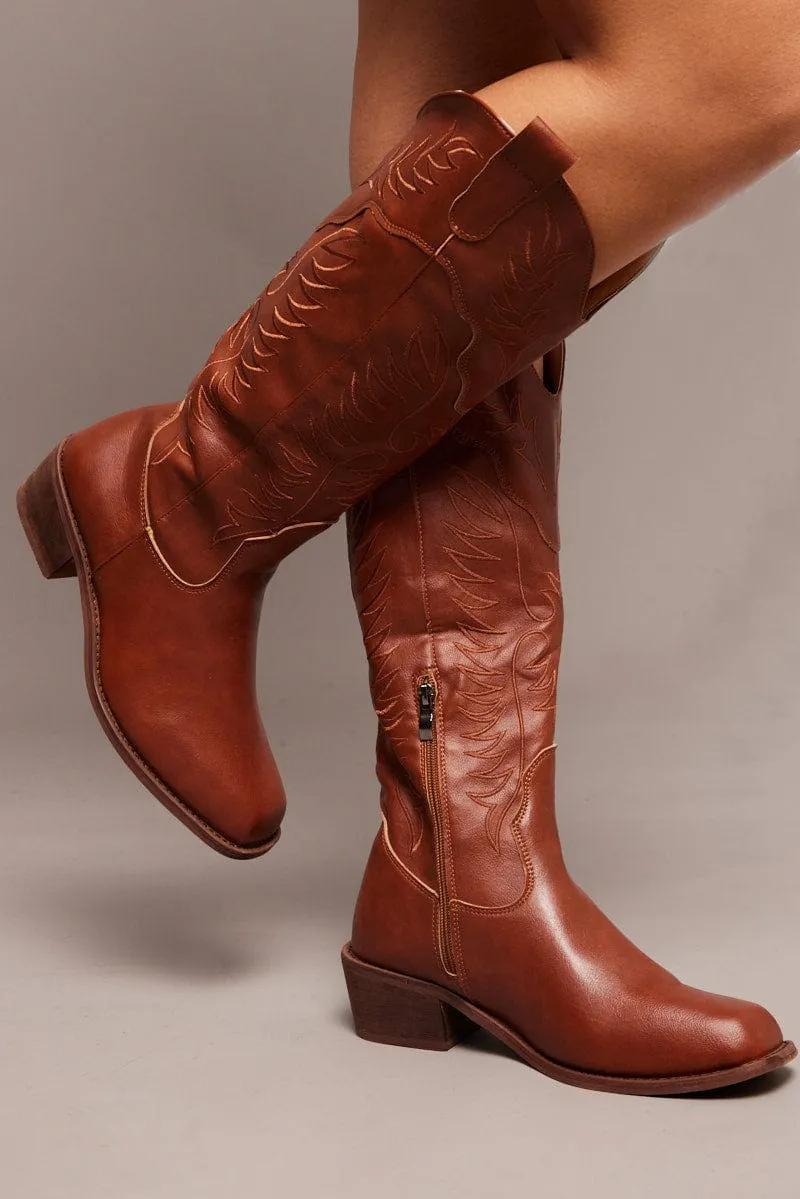 Brown Embroidered Cowboy Boots sold by Ally Fashion product image thumbnail 2