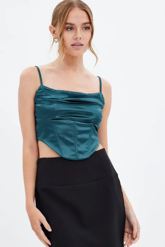 Green Corset Top Sleeveless Cowl Neck sold by Ally Fashion