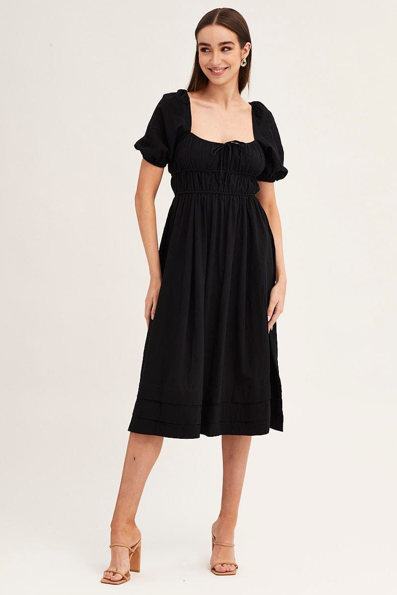 Black Short Sleeve Ruched Midi Dress sold by Ally Fashion product image thumbnail 3