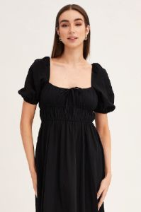 Black Short Sleeve Ruched Midi Dress sold by Ally Fashion