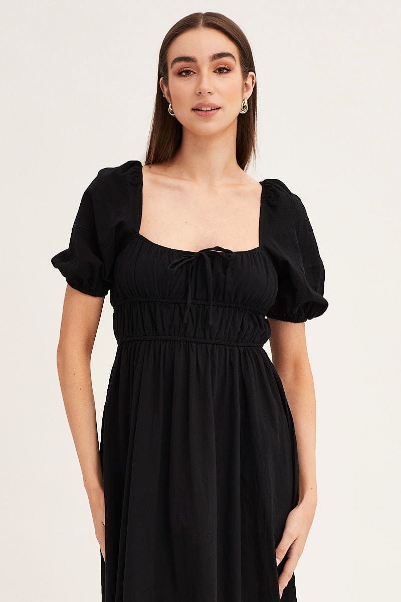 Black Short Sleeve Ruched Midi Dress sold by Ally Fashion product image thumbnail 2