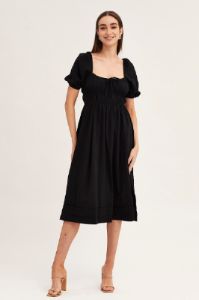 Black Short Sleeve Ruched Midi Dress sold by Ally Fashion