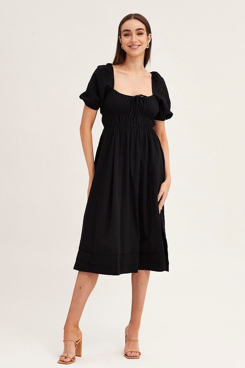 Black Short Sleeve Ruched Midi Dress sold by Ally Fashion