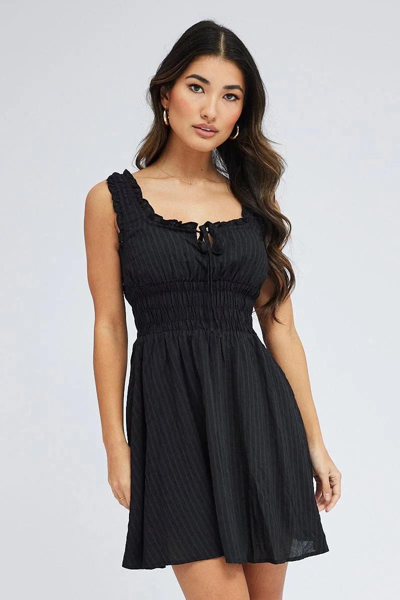 Black Fit and Flare Dress Sleeveless Waist Shirred sold by Ally Fashion product image thumbnail 3