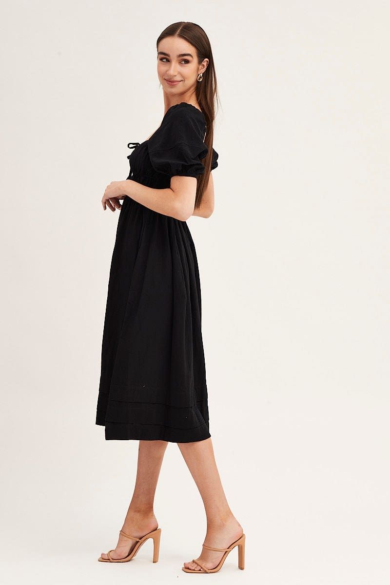 Black Short Sleeve Ruched Midi Dress sold by Ally Fashion product image thumbnail 4